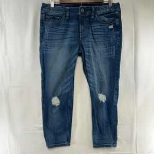 Express Jeans Tapered Boyfriend Womens 4 Blue Distressed Low Rise Cropped